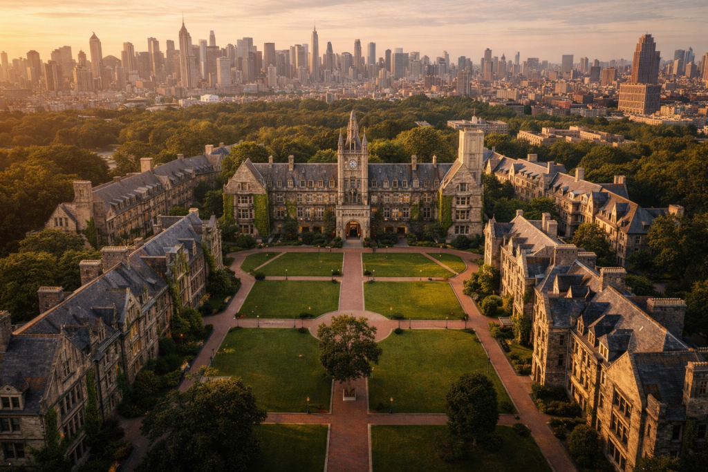 College Romance – Subgenre & Setting Historisches College-Gebäude mit Campus – Setting für College Romance und New Adult