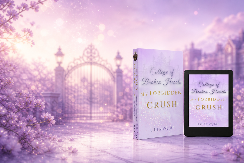 College of Broken Hearts – My Forbidden Crush | Lilith Wylde Buch und E-Book „College of Broken Hearts – My Forbidden Crush“ von Lilith Wylde vor romantischer College-Kulisse